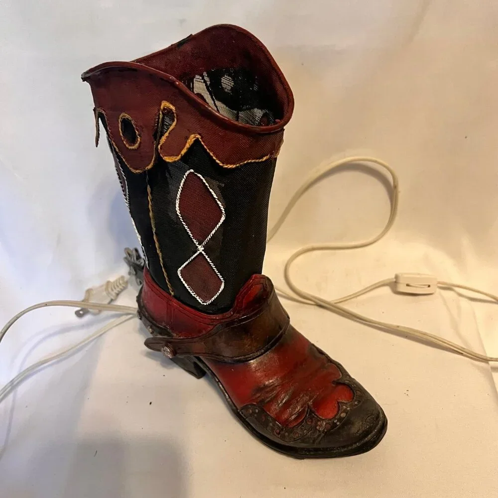 Western Cowboy Boot Nightlight Accent Country Decor-Spur-Steal/Breakable-Bl./Red